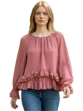 J. Crew Dusty Rose Ruffle Blouse